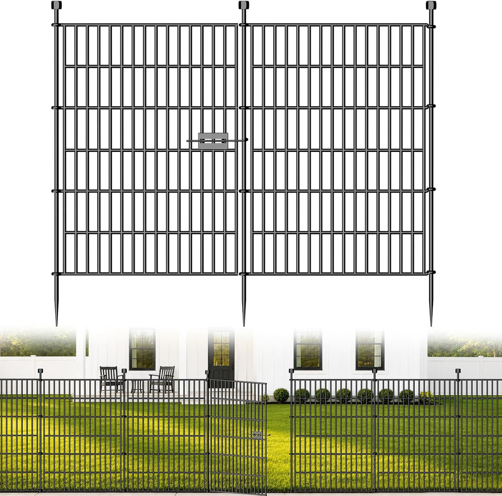 No-Dig Decorative Outdoor Garden Fence for Yard, Animal Barrier Fencing for Dog | Rustproof Metal Temporary Fence for