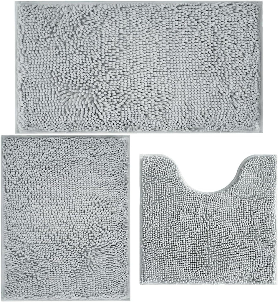 Bathroom Rugs Chenille Bath mat 3 Piece Set, Super Absorbent, Strong PVC Non Slip Backing, Bath mats , Plush Shaggy