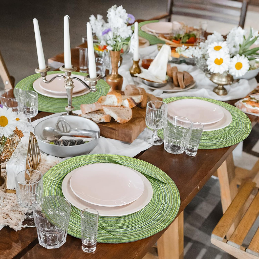 Round Placemats 14.2 Inch Woven Braided Placemats Washable Reversible Circle Polyester Table Mats for Dinner - Set of 12