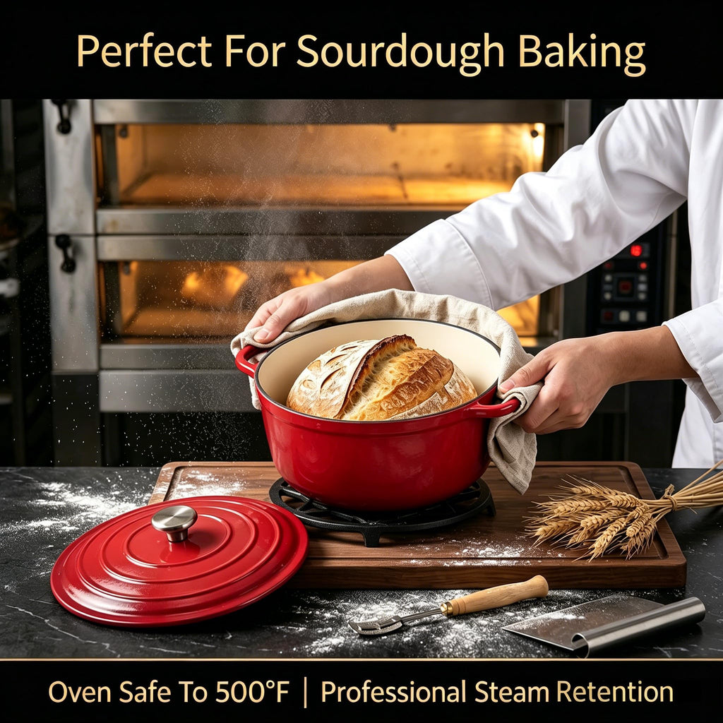 Nonstick Enameled Cast Iron Cookware Set, 5-Piece Pots and Pans Set with Lids, Skillet, Frying Pan, Saucepan & Dutch