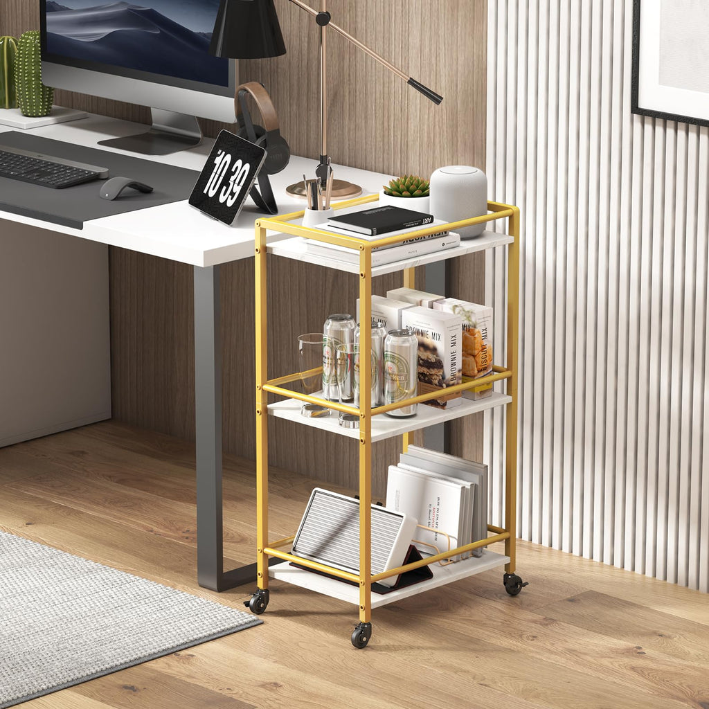 Mini 3 Tier Rolling Bar Cart with Lockable Wheels, Gold