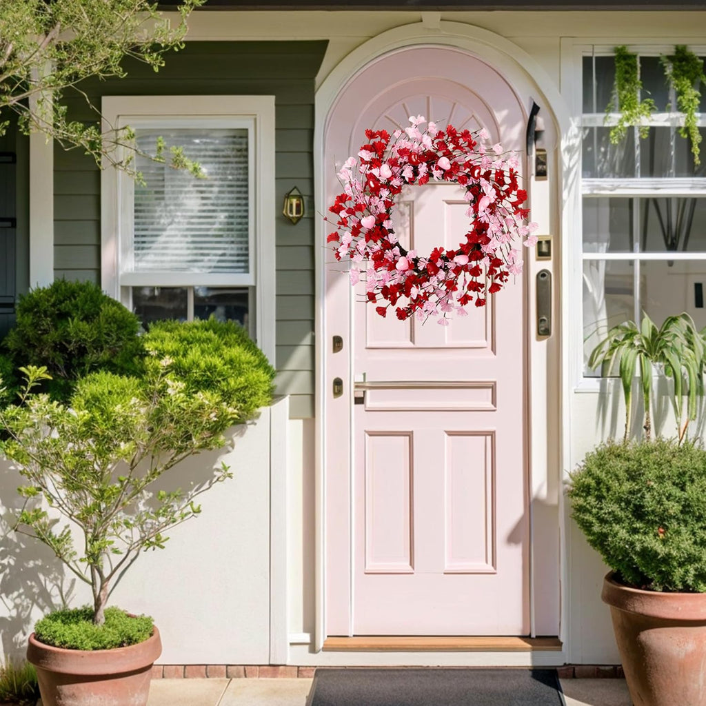 20 Inch Valentine's Day Wreath, Valentines Day Wreaths for Front Door, Valentine Day Wreath with Red Berries and Pink