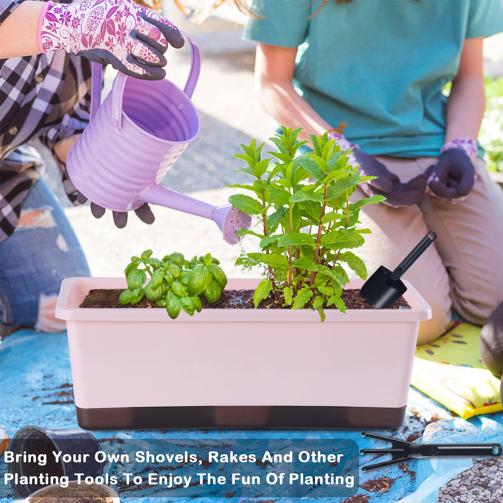 Window Box Planter 8 Pcs, 17 Inches Rectangle Flower Pots with Drainage Holes & Trays, Vegetable Planters for