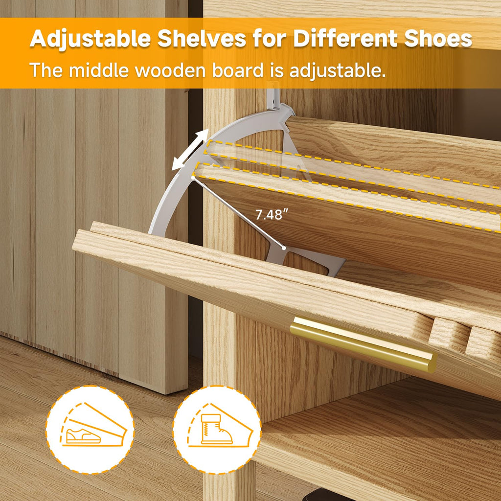 40" Shoe Storage Bench with Flip Drawers & Padded Seat Cushion