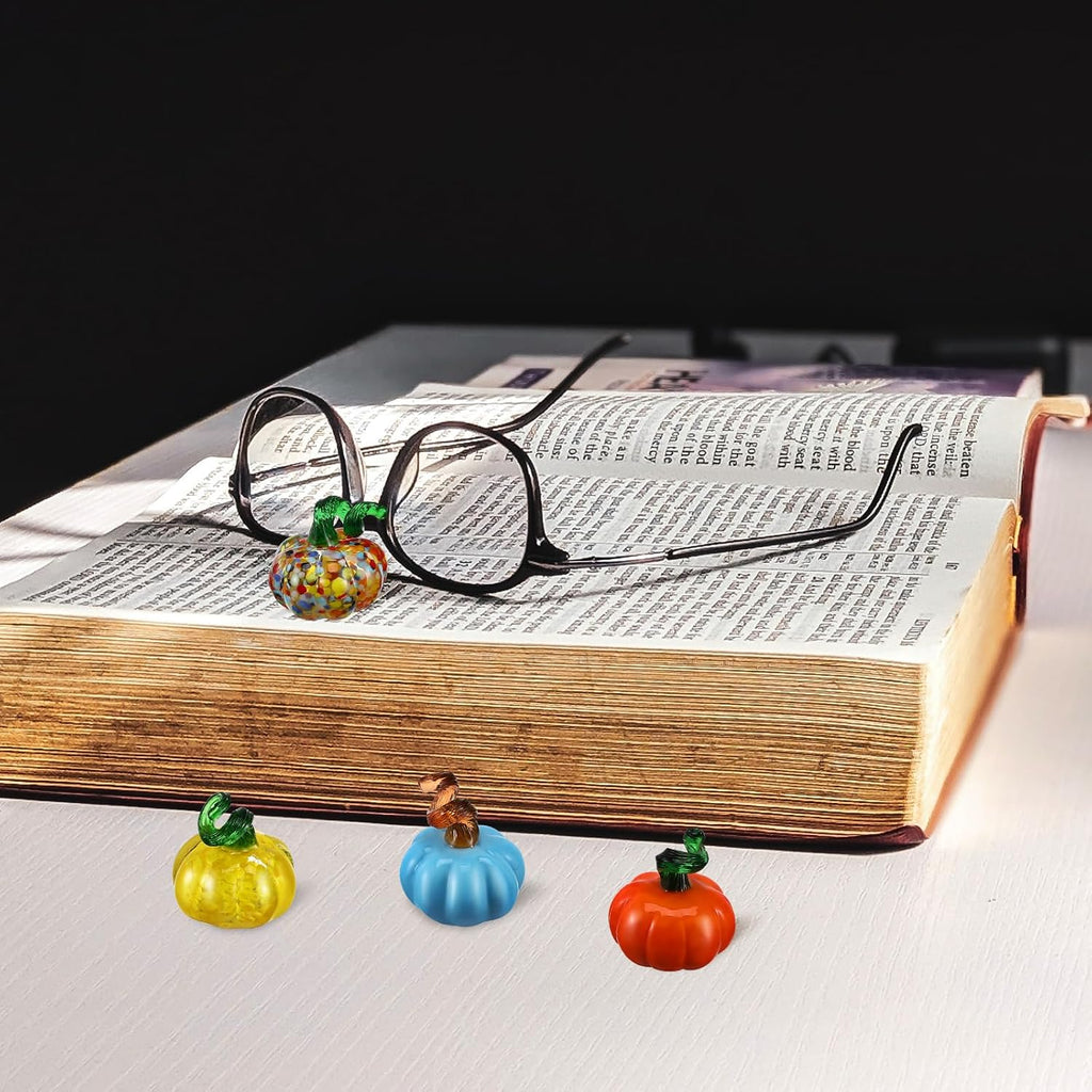 Thanksgiving Small Glass Pumpkin Figurine: 1.5" Mini Cute Pumpkin Decor for Halloween - Miniature Collectible - Set of 4