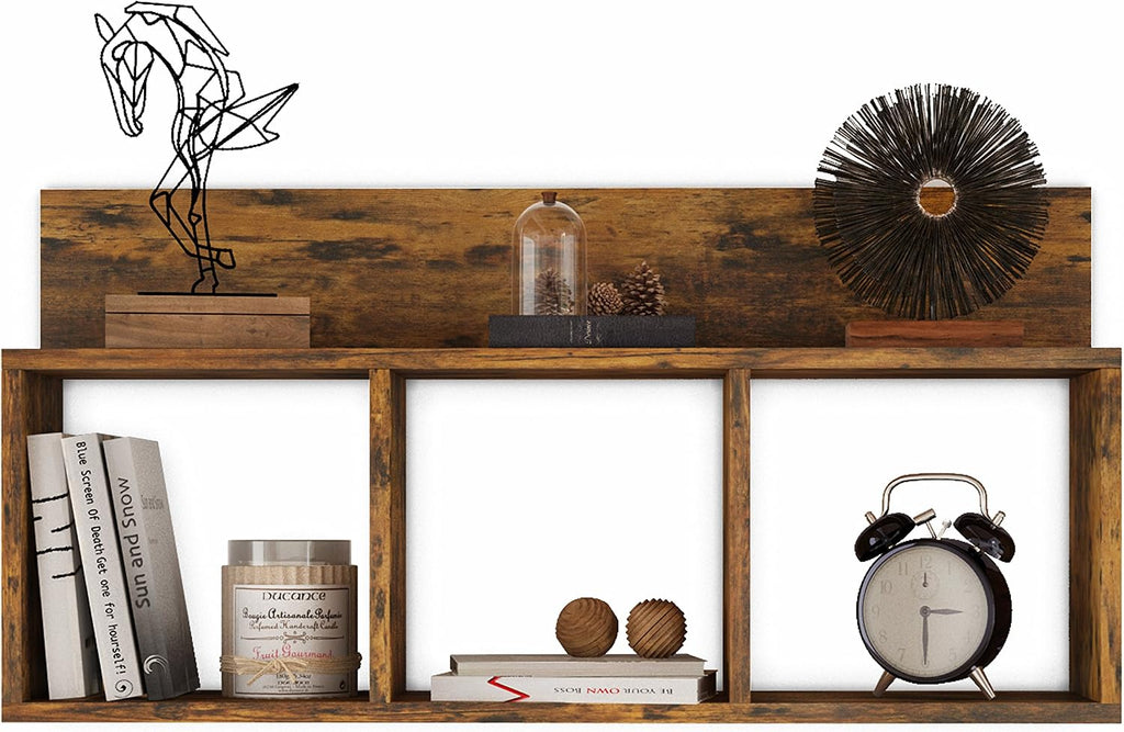 Modern 3 Cube Floating Wall Shelf with Display Ledge - Easy to Hang Wall Mounted Triple Cubby Shelf (Aged Pine)