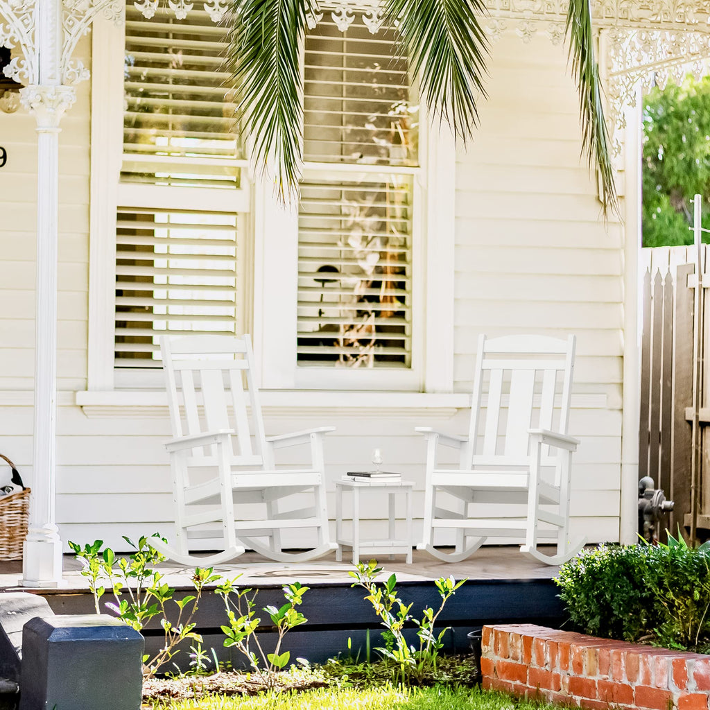 Outdoor Rocking Chairs Set of 2, Weather Resistant HDPS Poly Rocker Chairs, 350lb Heavy Duty, Oversized Porch Rocker