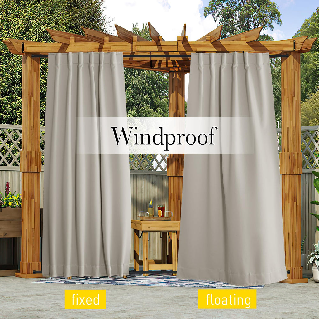 2 Panels Privacy Outdoor Curtains Waterproof, Thermal Insulated Windproof Pocket & Back Tab on Top and Bottom Light &