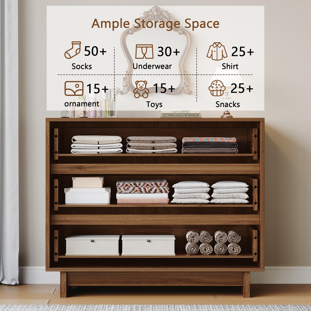Walnut Dresser, 31in Modern 3 Drawer Chest of Drawers