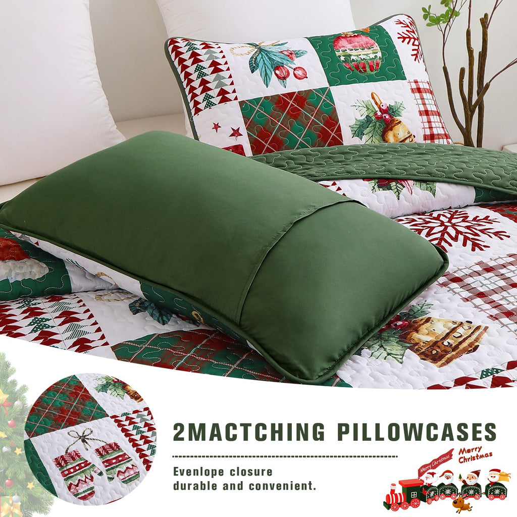 Christmas Quilt Set King Size, Christmas Patchwork Bedding Set