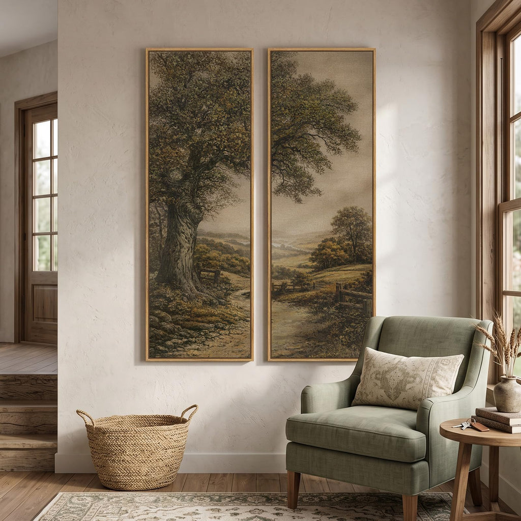 Framed Vintage Long Narrow Landscape Wall Art, 60x20 Inch