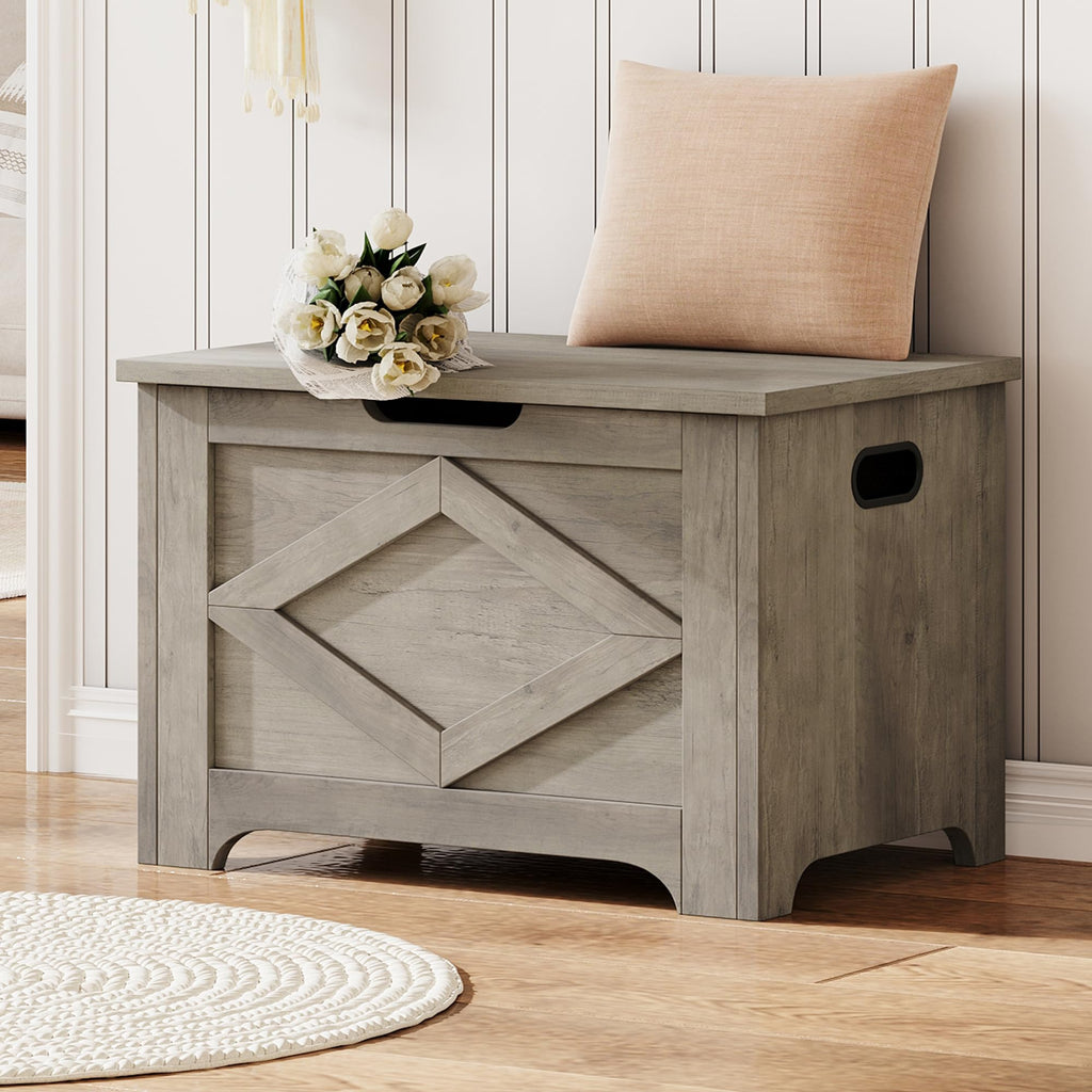 Storage Chest, Wooden Storage Bench, Modern Style Lift-Top Shoes Bench with Safety Hinge, Supports 300 Lb and Easy