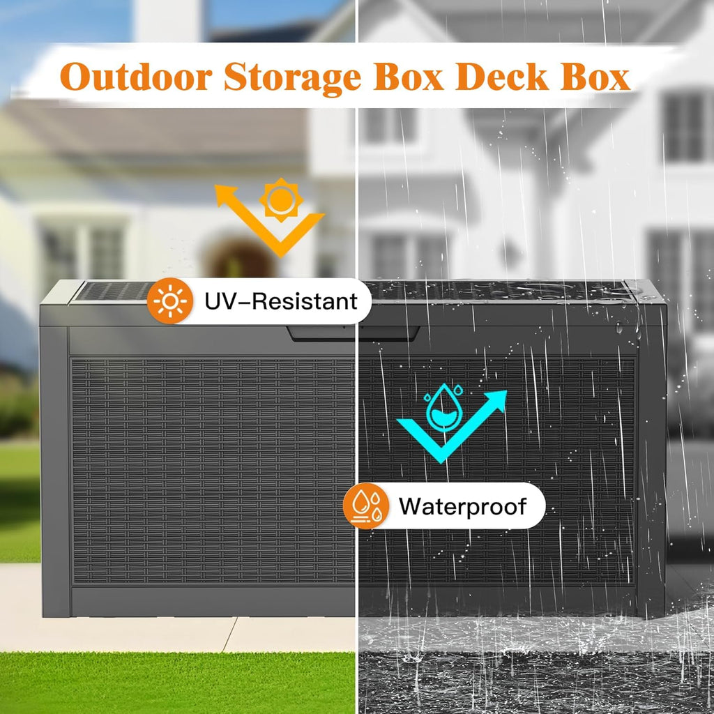 Outdoor Storage Box, 66 Gallon Waterproof Deck Boxes, Large Lockable Pool Storage Bins for Package Delivery, Porch