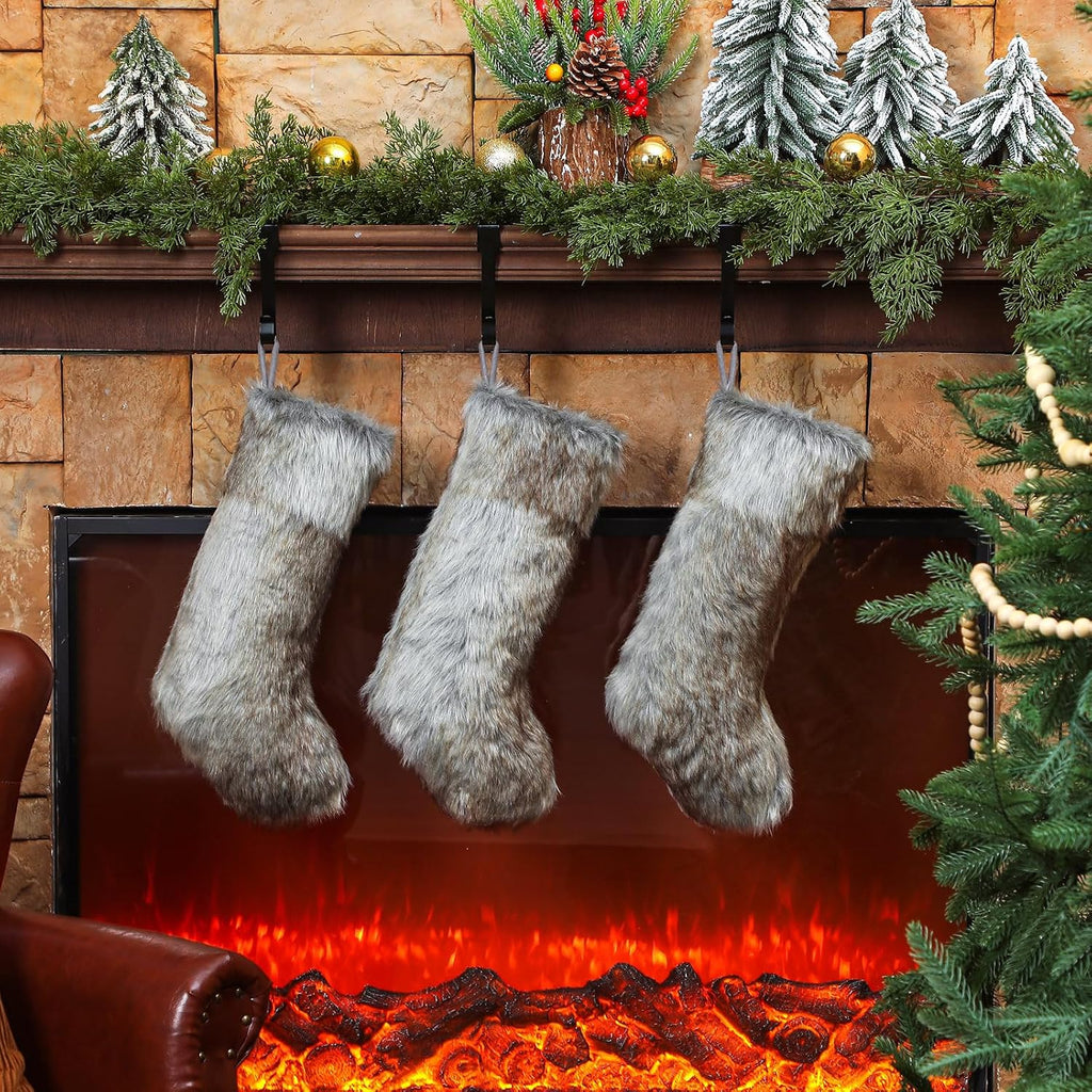 3 Pcs Christmas Stockings Faux Fur 20 Inch Holiday Fireplace