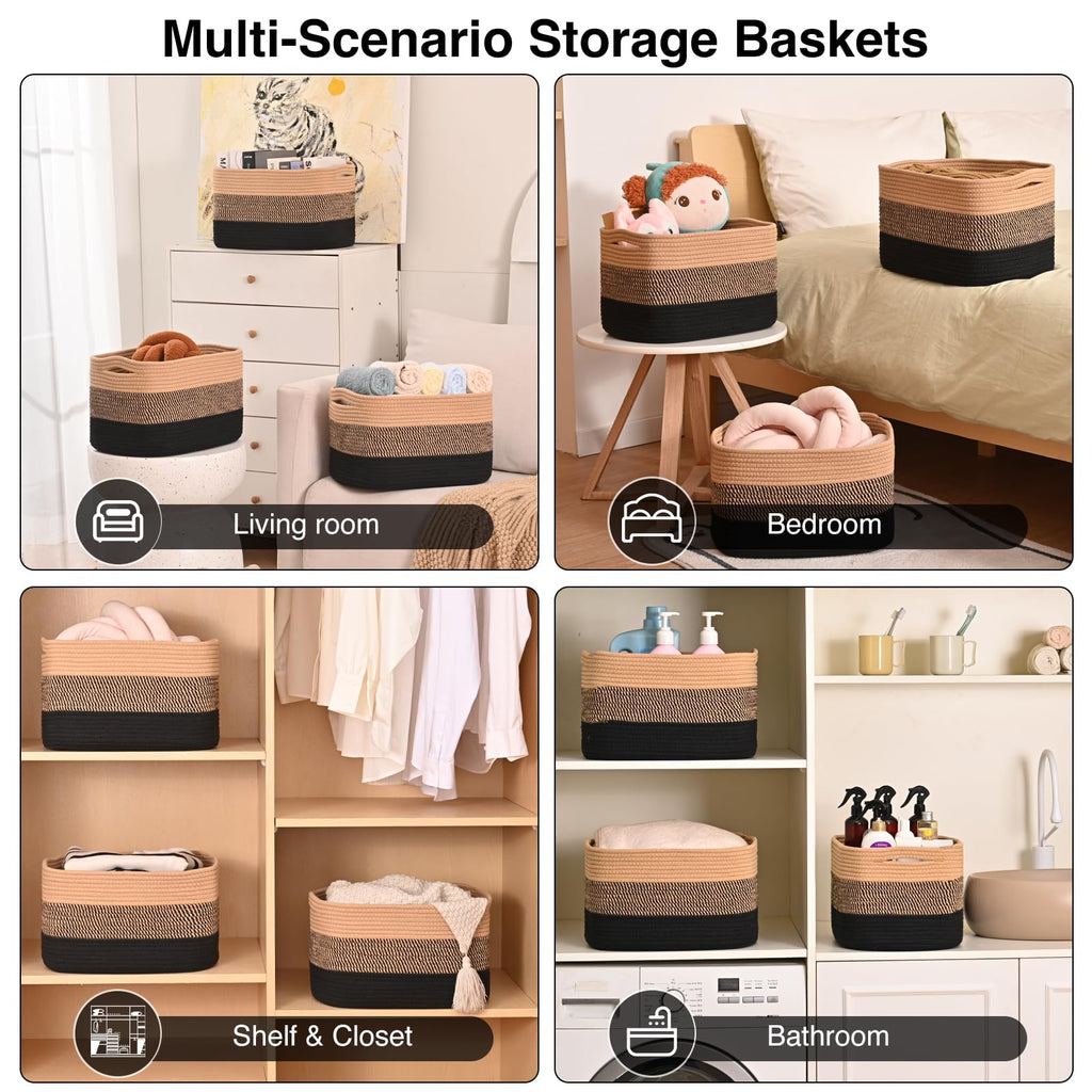 Storage Baskets for Organizing 15x11x9.5 Gradient Black & Jute