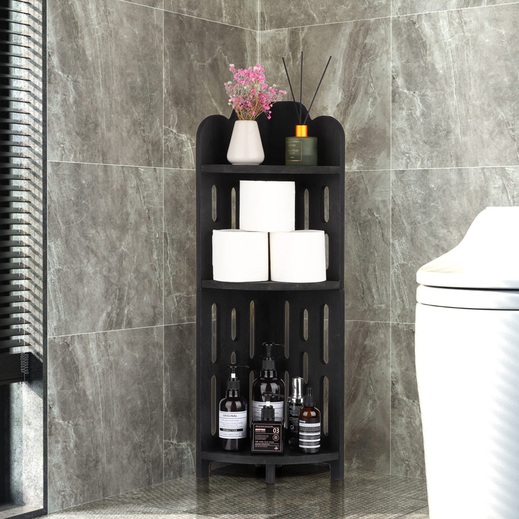 Bathroom Corner Shelf Stand, 3 Tier Solid Wood Display Shelf for Narrow Space, Shower Corner Shelf, Plant Stand