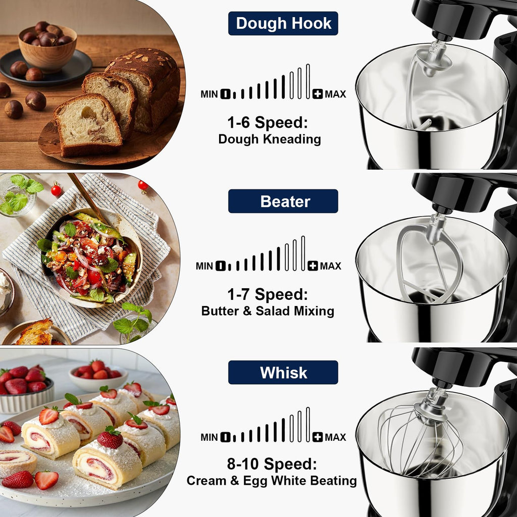 Stand Mixer, 4.2QT+5.3QT Two bowls Electric Mixer,Black