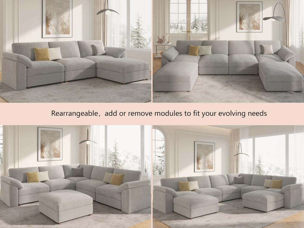 Corner Module for Corduroy Sectional Couch, Light Gray