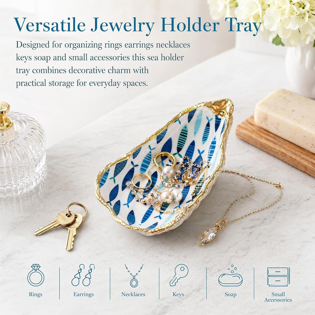 Oyster Shell Jewelry Dish Fish Pattern Ring Holder Tray