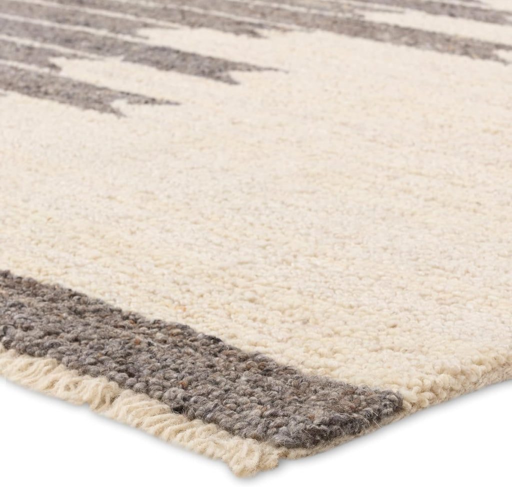 Chaima HAD07 Handmade Striped Ivory and White Area Rug
