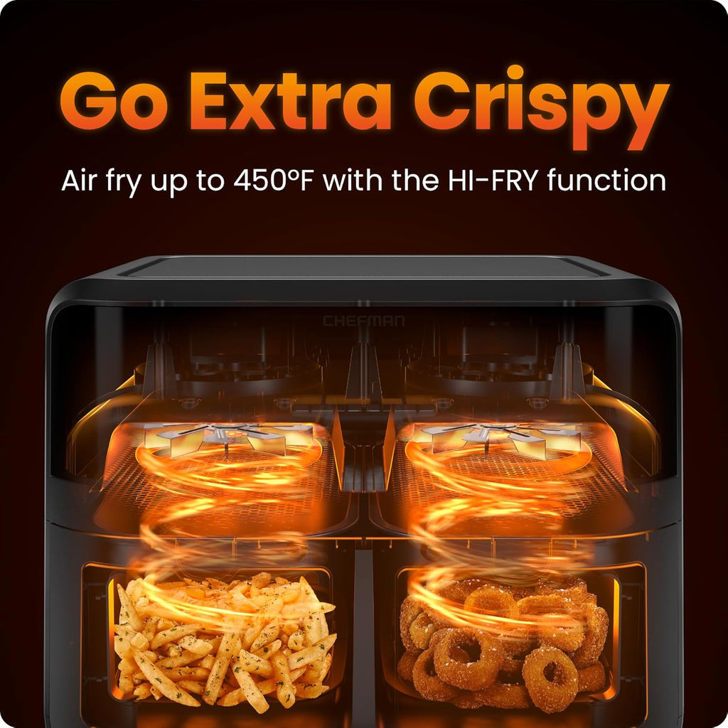 6 Quart Dual Basket Air Fryer Oven with Easy View Windows, Sync Finish, Hi-Fry, Auto Shutoff, 2 Independent 3Qt