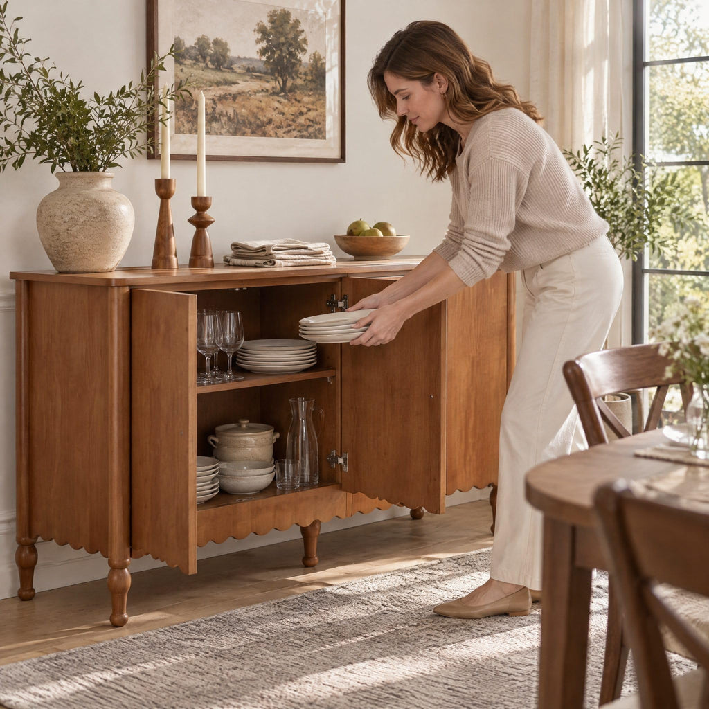 59" Rustic Sideboard Buffet Cabinet with 4 Doors and 2 Shelves