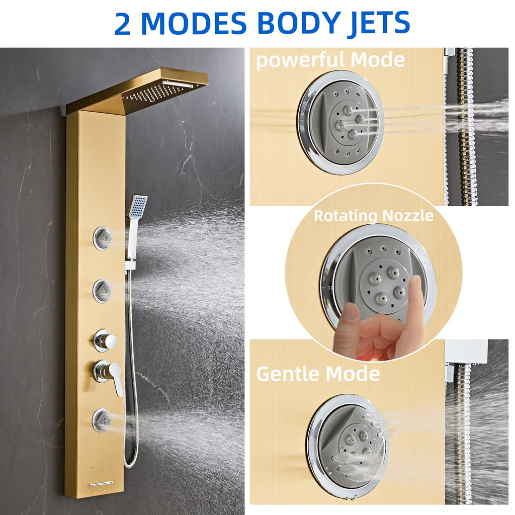 Multi-Function Shower Panel Tower System 6 in1 Shower Panel Tower with Powerful Body Massage, Rainfall