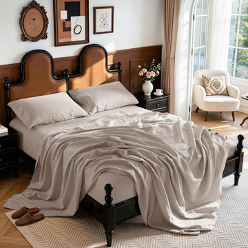 100% French Pure Linen Sheet Set, 19" Deep Pocket 4Pcs
