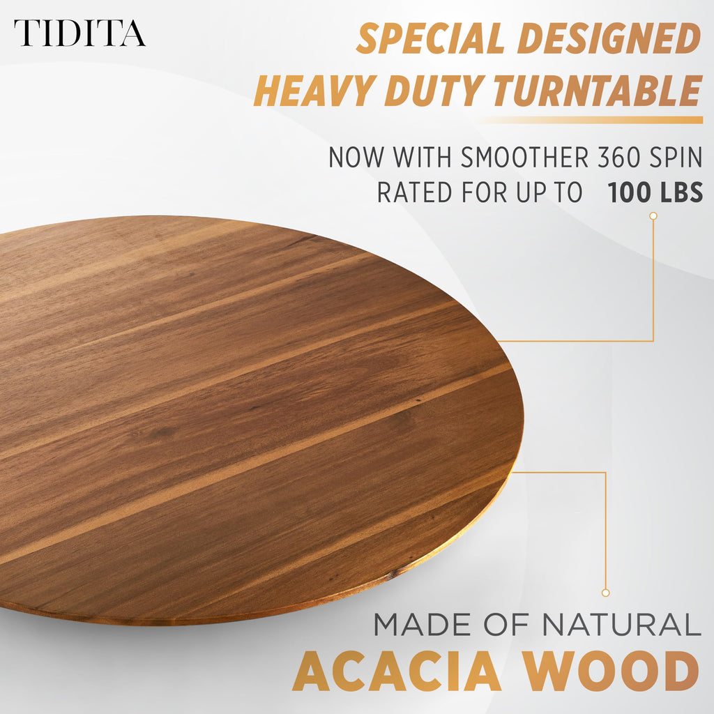 21" Acacia Wood Lazy Susan for Table Top, Swivel Charcuterie Board