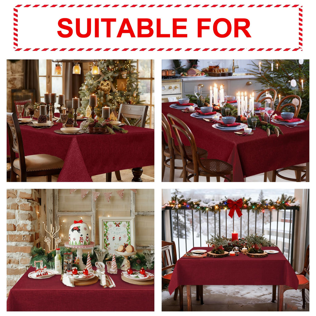 2 Pack Faux Linen Rectangle Tablecloth, 54 x 80 Inch, Red