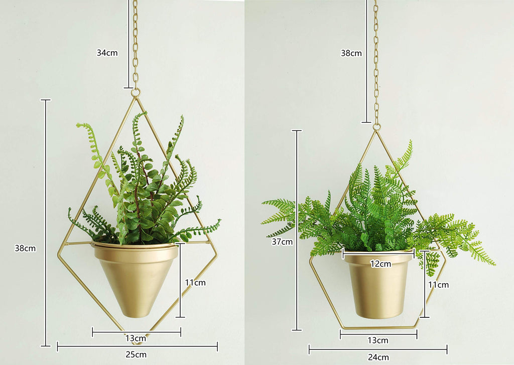 Set of 2 Boho Brass Gold Geometric Metal Plant Hanger, Hanging Plant Pot, Modern Planter, Mid Century Plant Holder