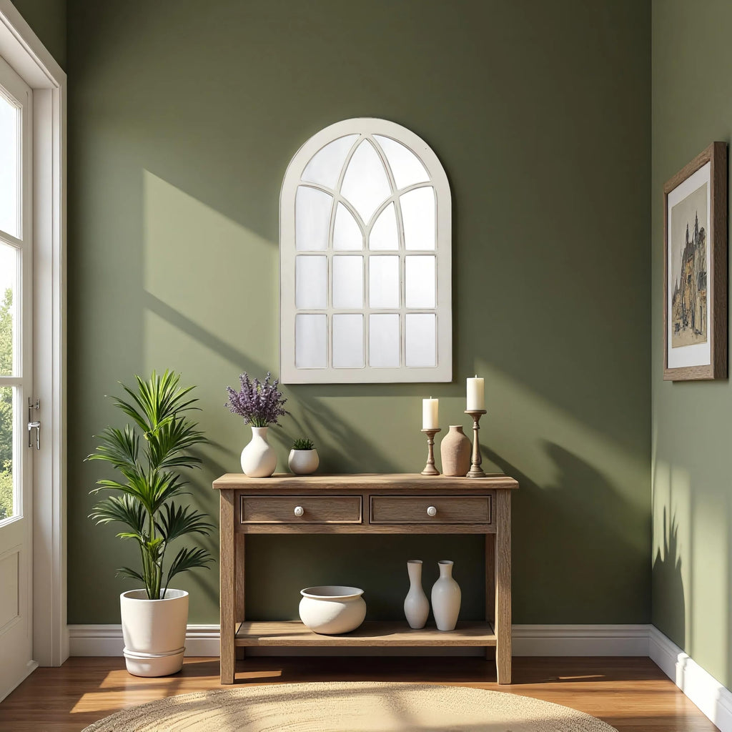 Farmhouse Large Arched Window Pane Mirror Wall Decor 36 x 24 inch