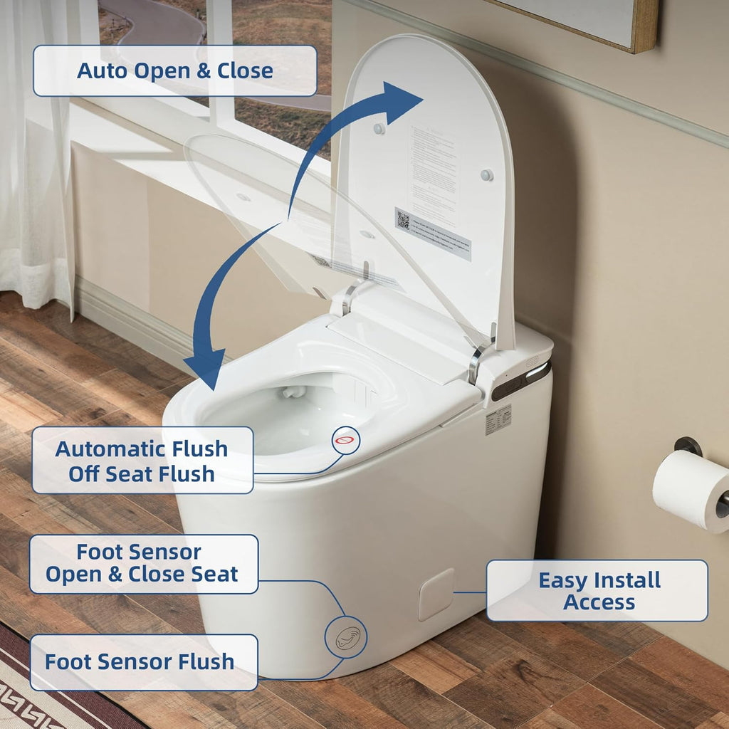 GT100 Smart Toilet,Auto Open/Close Lid, Foot Sensor,Auto Flush, Heated Seat & Fragrance System, ADA Height