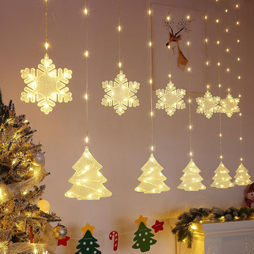 Christmas Window Lights Indoor - 2M 160 LED Christmas Window Decorations, Snowflake Curtain Hanging Fairy String
