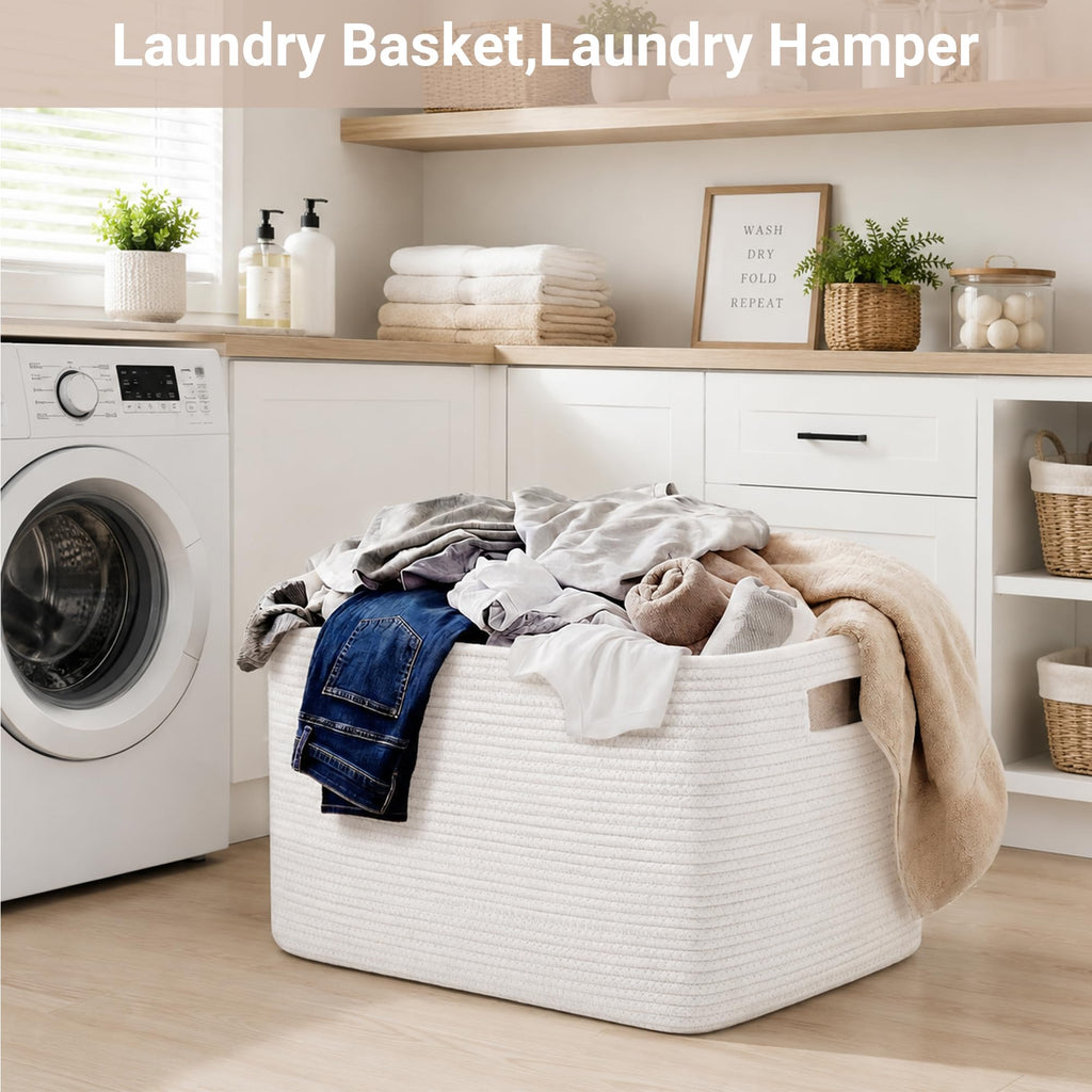 Large Laundry Baskets/Hamper, 25"x16"x16" Rectangle Woven Baskets for Toy Storage, Baby Blanket Basket ,Shelf Basket