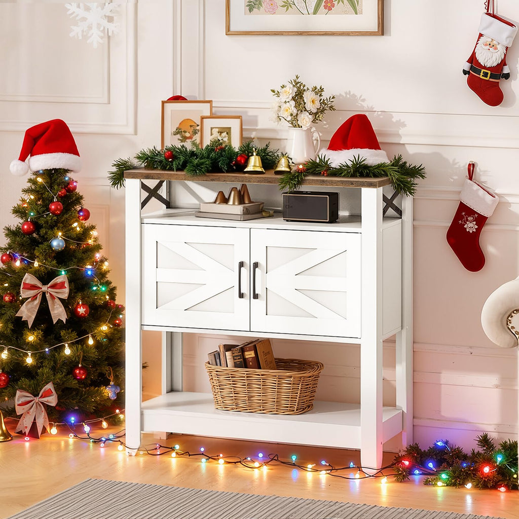 Farmhouse Console Table with Power Outlet, Coffee Bar Cabinet with Storage, Entryway Table, Coffee Bar Table, for