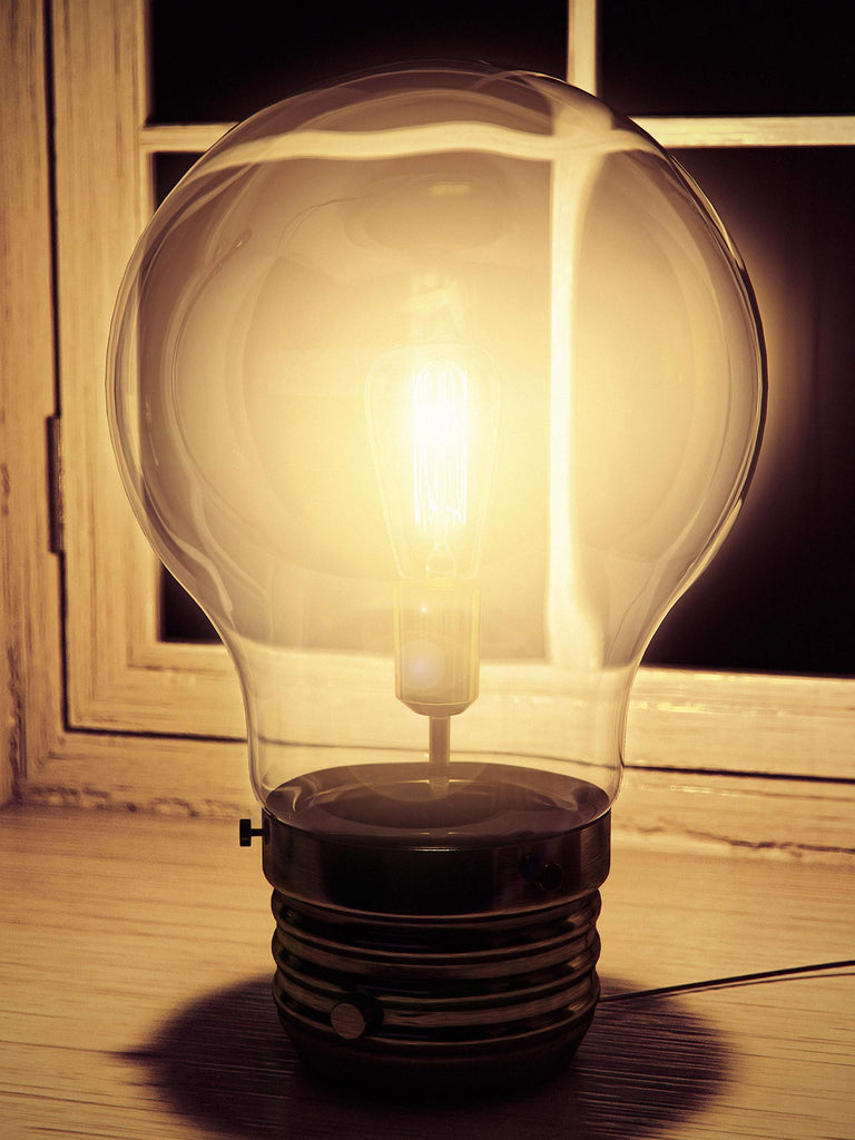 Edison Table Lamp with Antique Brass Finish, Rustic Style, 18" Height, 11.438" Width, 11.438" Depth