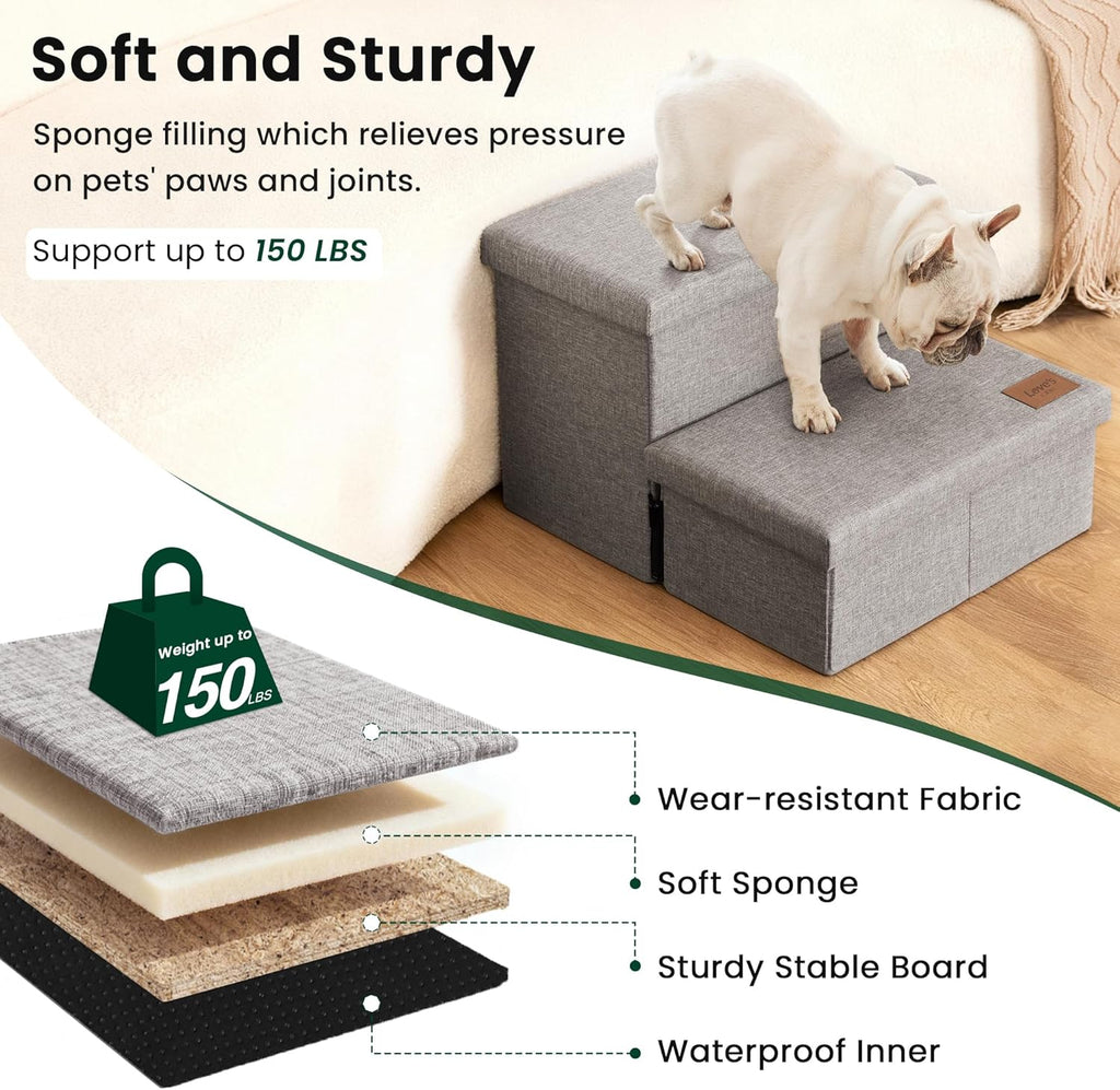Dog Stairs with Storage 13" H, Foldable Pet Stairs for Small Medium or Large Dogs
