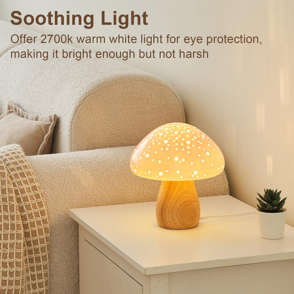 Mushroom Lamp Ceramic Bedside Table Lamp, Pink