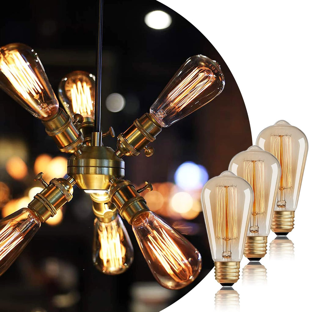 ST64 Incandescent Light Bulbs 40W E26 Dimmable Edison Bulbs 6 Pack