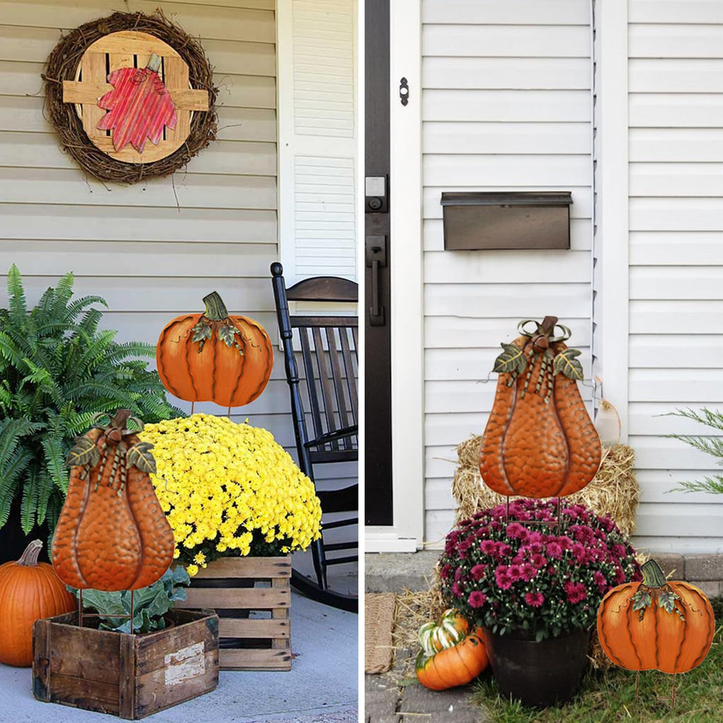 Metal Pumpkin Garden Stakes Fall Decor Autumn Decorative Yard Signs
