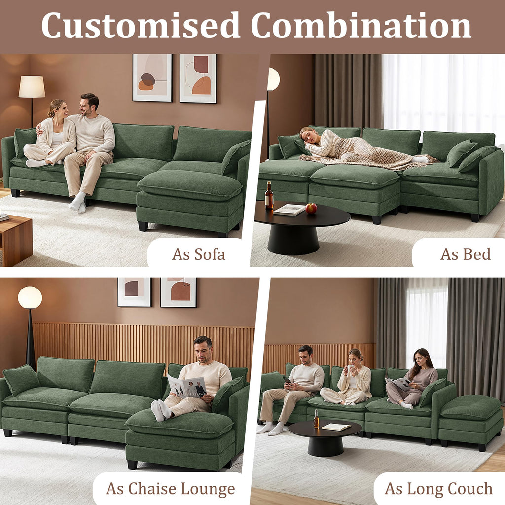 112" Oversized Modular Sectional Sofa with USB Charging Port, Water-Repellent Stain-Resistant Fabric, Deep Seat