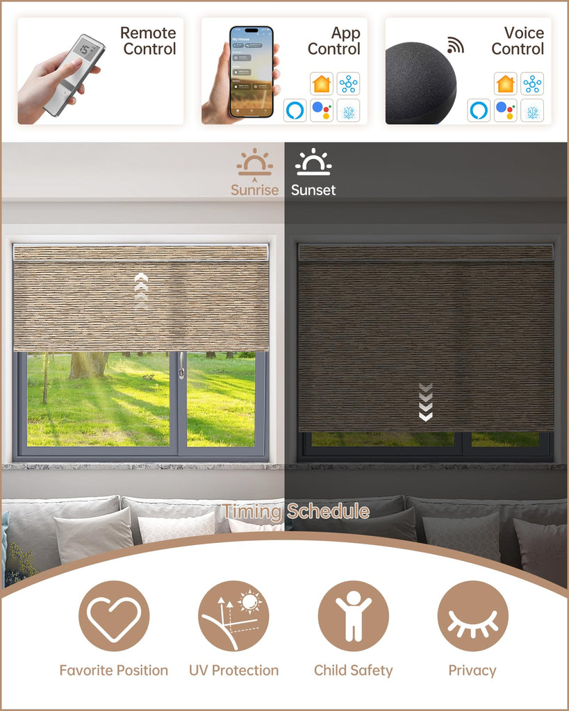 Motorized Blinds with Remote, APP, Voice Control - Light Filtering