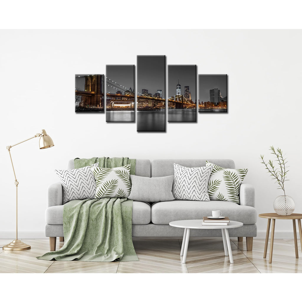 Brooklyn Bridge Wall New York Skyline Wall Decor Cityscape Night Picture Canvas Print New York City Painting Poster