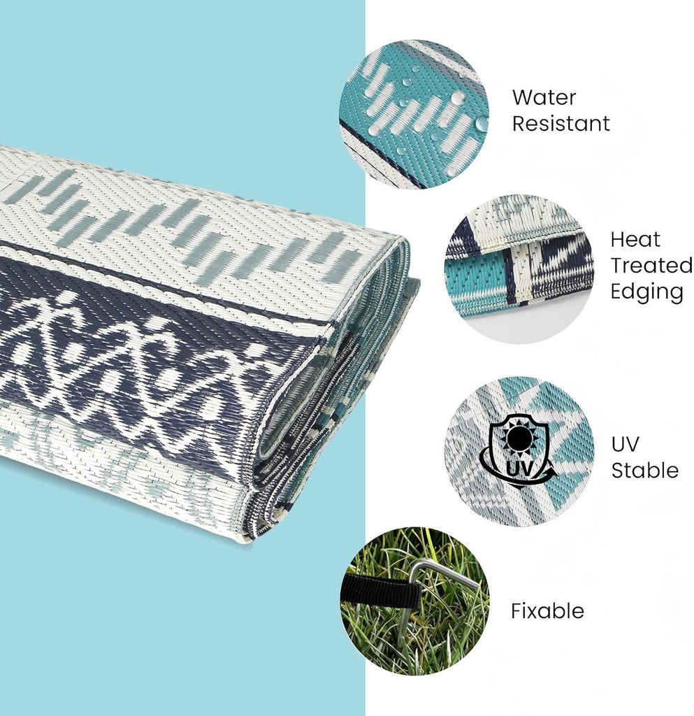 Outdoor Rug, Plastic Rug, Blue & Grey