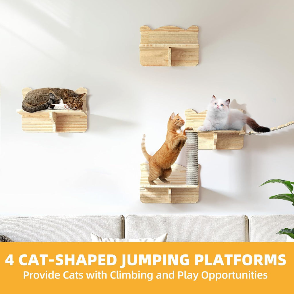 Cat Wall Shelves, 16-in-1 Cat Wall Furniture Set w/Tunnel & Bridge