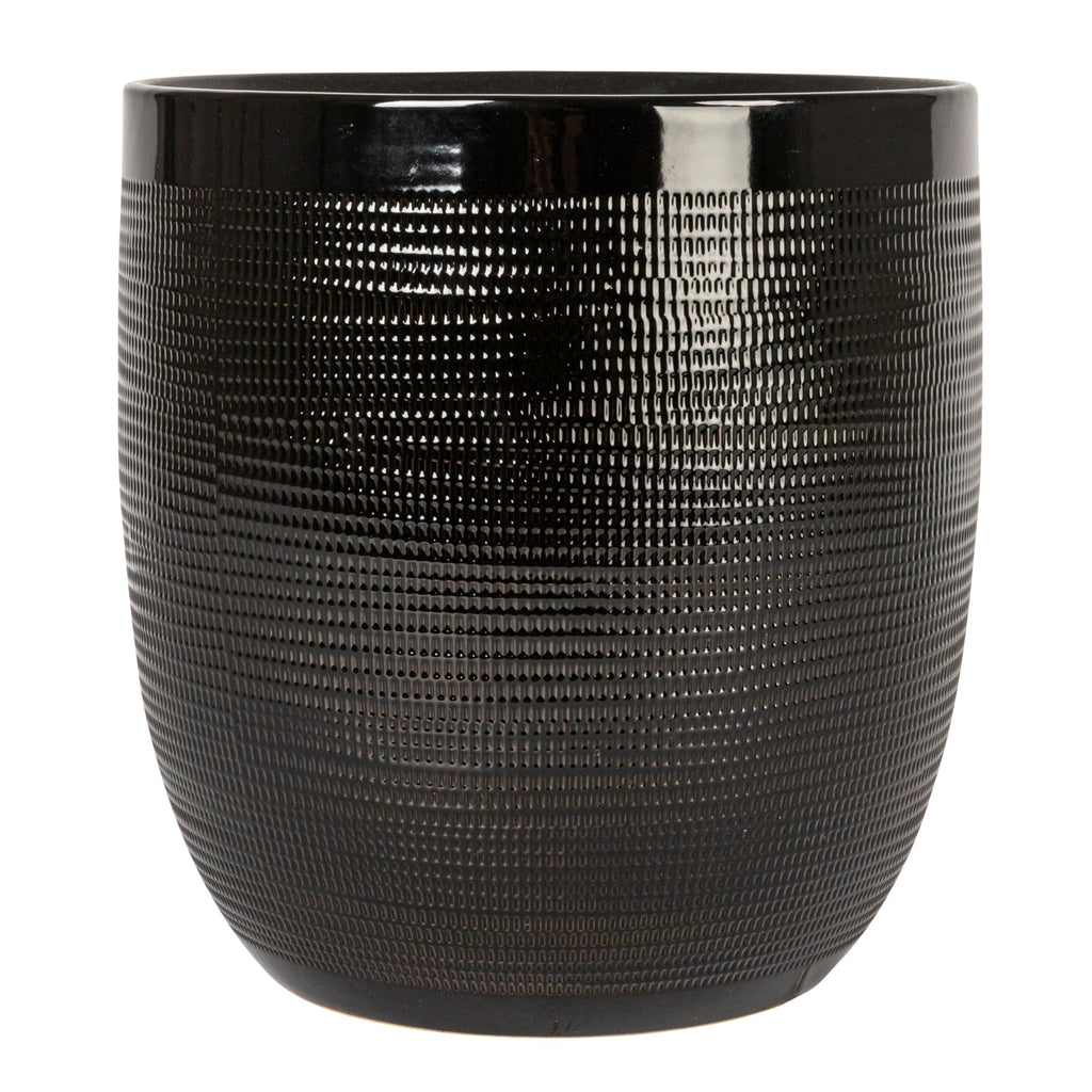 Embossed Textured Stoneware Planter, Matte Black