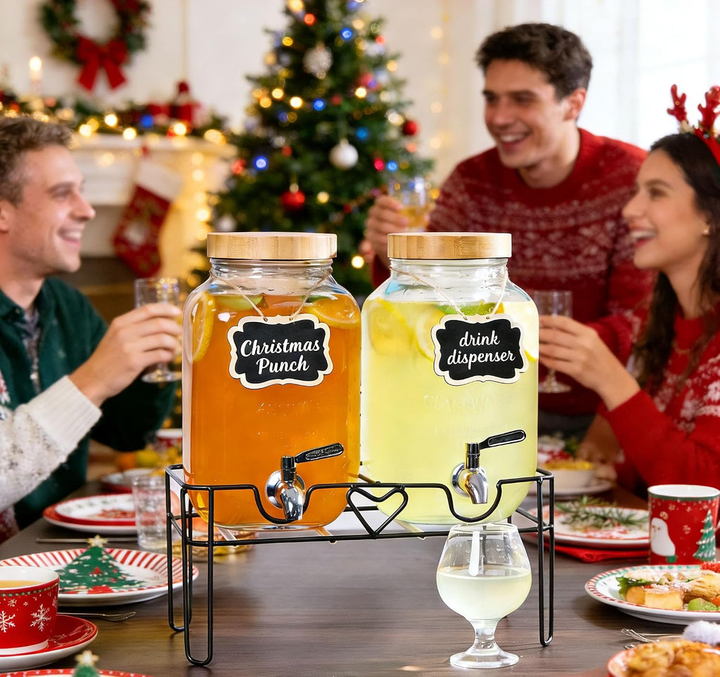 1Gallon for Parties, Beverage Dispenser with Stand and Fruit Infuser,Lemonade Dispenser with Stainless Steel - Set of 2