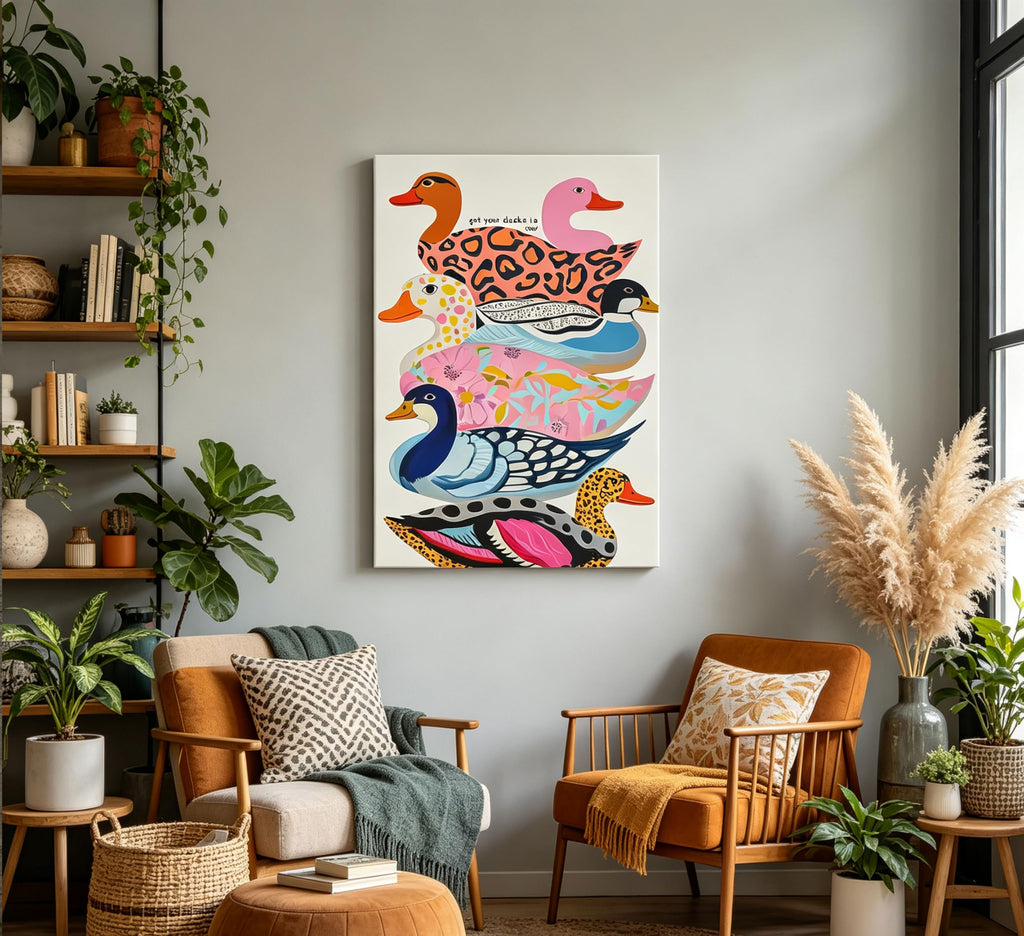 Colorful Duck Canvas Wall Art Funny Animal Painting Picture Wall Decor Kitsch Dopamine Fashion Animals Poster Print