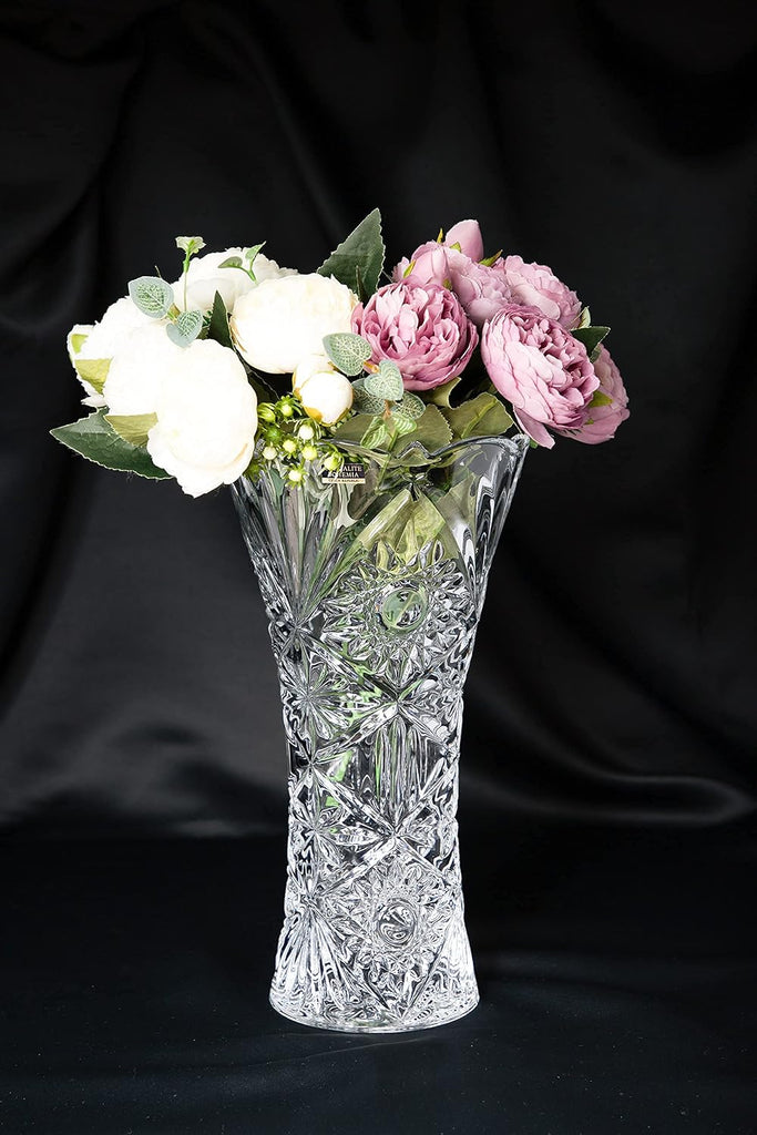 Bohemian Crystal Glass Vase 12" ''Miranda'' Vintage Design Elegant Centerpiece Flower Vase Home Decor Wedding